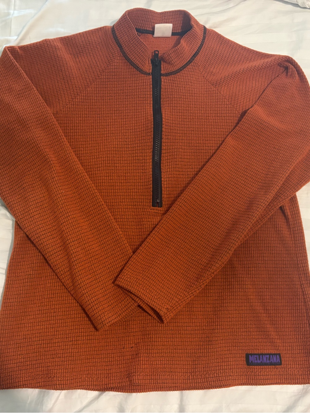 Melanzana Rust Orange Half-Zip Waffle Knit Sweater - NEVER WORN
